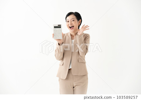 Business calculator surprised happy 103589257