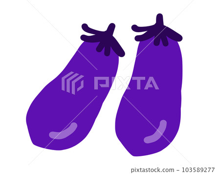 Two cute medium-length eggplants / hand-drawn illustration material Two cute medium-length eggplants / hand-drawn illustration material 103589277