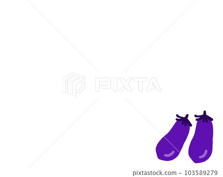 Frame of two cute medium-length eggplants / hand-drawn illustration material 103589279