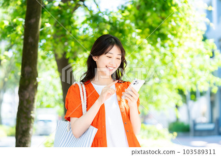 A young lady with a smartphone A young lady with a smartphone 103589311
