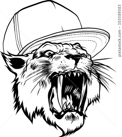 monochrome Lion angry wearing with hat. vector illustration draw monochrome Lion angry wearing with hat. vector illustration draw 103589383