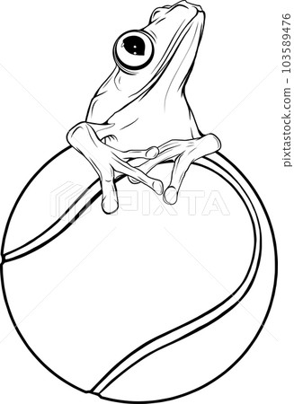 Monochrome frog on tennis ball line icon design vector 103589476