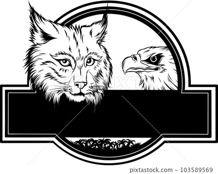 vector illustration of head lynx and eagle on logo. monochrome design 103589569
