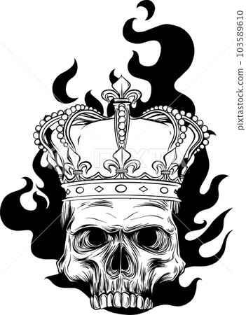 monochrome king skull with flames on white background. vector illustration design monochrome king skull with flames on white background. vector illustration design 103589610