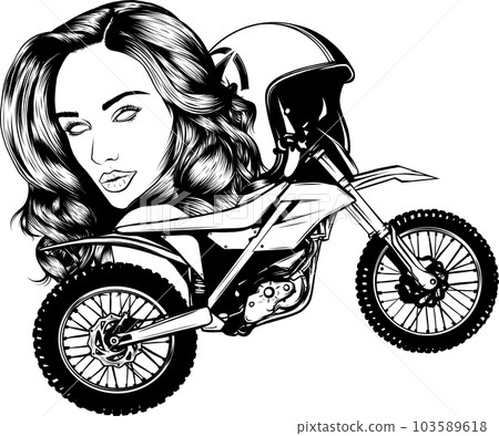 monochrome motocross with head girl and helmet 103589618