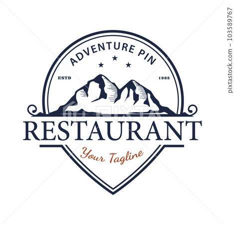 Template for logo, label and emblem Vintage Retro American National Park mountains. Restaurant Logo vector illustration. Vintage emblem template for Restaurant Template for logo, label and emblem Vintage Retro American National Park mountains. Restaurant Logo vector illustration. Vintage emblem template for Restaurant 103589767