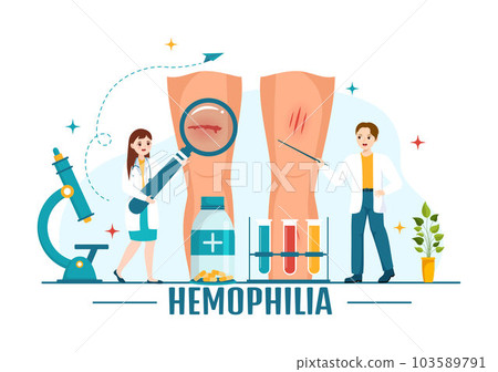 Hemophilia Vector Illustration with Doctor Examining Injured Knee or Joint and Blood Disorders in Healthcare Flat Cartoon Hand Drawn Templates Hemophilia Vector Illustration with Doctor Examining Injured Knee or Joint and Blood Disorders in Healthcare Flat Cartoon Hand Drawn Templates 103589791