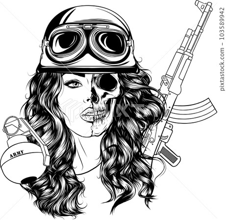 Monochrome Female war soldier standing, ink drawing abstract style Monochrome Female war soldier standing, ink drawing abstract style 103589942
