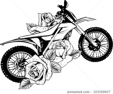 vector illustration of monochrome motocross with rose vector illustration of monochrome motocross with rose 103589957