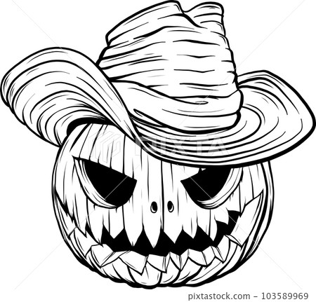 monochrome Halloween Pumpkin cowboy vector illustration design 103589969