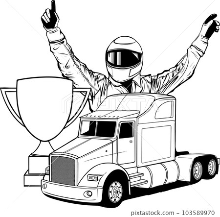 vector monochrome set of a truck with pilot and cup vector monochrome set of a truck with pilot and cup 103589970
