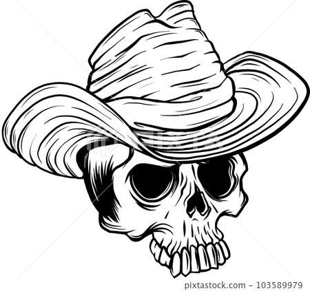 vector illustration of Skull cowboy monochrome on white background 103589979