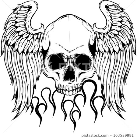 Monochrome skull with wings. Vector illustration, tattoo sketch, emblem. Monochrome skull with wings. Vector illustration, tattoo sketch, emblem. 103589991