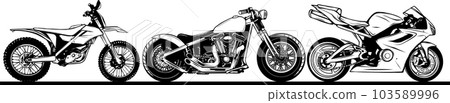 Motorcycle. Emblems of biker club. Vintage style. Monochrome design. Motorcycle. Emblems of biker club. Vintage style. Monochrome design. 103589996