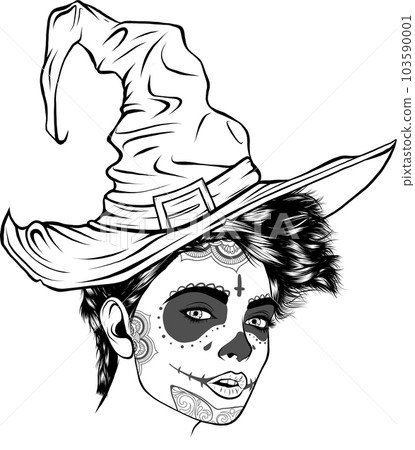 monochrome beautiful witch in a classic hat vector illustration monochrome beautiful witch in a classic hat vector illustration 103590001