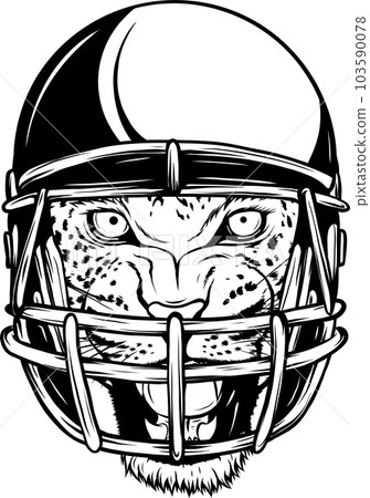 Cool animal wearing rugby helmet Extreme sport game Wild cat Leopard 103590078