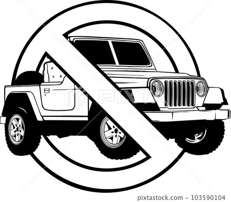 illustration of Monochrome symbol of ban car off road 103590104