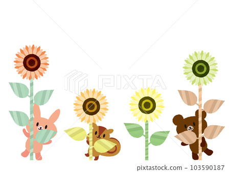 復古向日葵和動物框架/背景 103590187