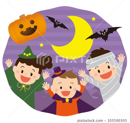Halloween Cheerful children and jack-o'-lanterns Halloween Cheerful children and jack-o'-lanterns 103590303