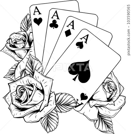 vector illustration of monochrome poker aces with roses 103590565