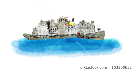 A child's drawing of Gunkanjima A child's drawing of Gunkanjima 103590632