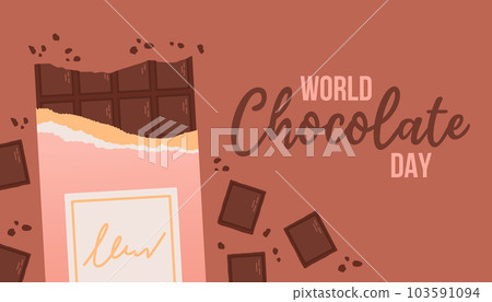 World chocolate day postcard or banner. Hand drawn Happy Chocolate day banner with text. EPS 10 103591094