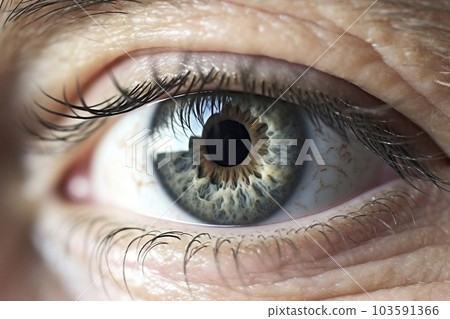 一位長著皺紋的老人眼睛的特寫“AI 生成的圖像” 103591366