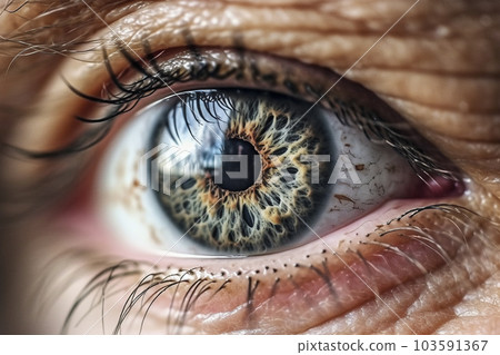 一位長著皺紋的老人眼睛的特寫“AI 生成的圖像” 103591367