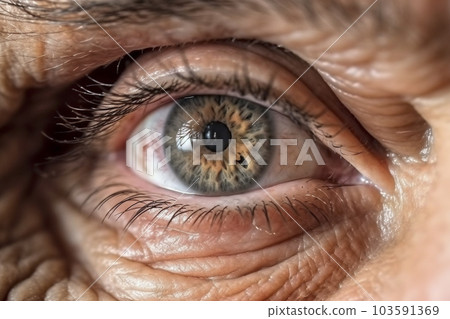 一位長著皺紋的老人眼睛的特寫“AI 生成的圖像” 103591369