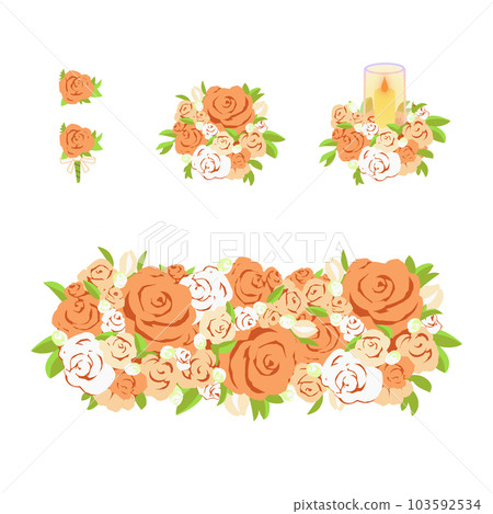 橙色婚禮花束套裝（花束、胸花、桌飾、主桌飾） 103592534