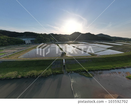 San'in Kaigan National Park Kumihama Kawakami Tani River and rural scenery Drone aerial photography San'in Kaigan National Park Kumihama Kawakami Tani River and rural scenery Drone aerial photography 103592702