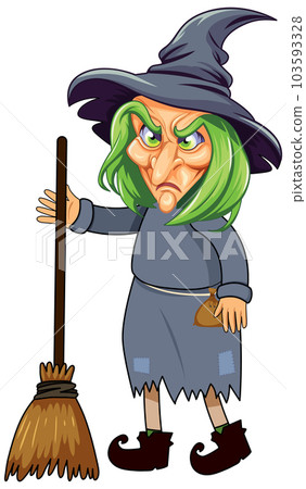 Old witch with broomstick cartoon character Old witch with broomstick cartoon character 103593328