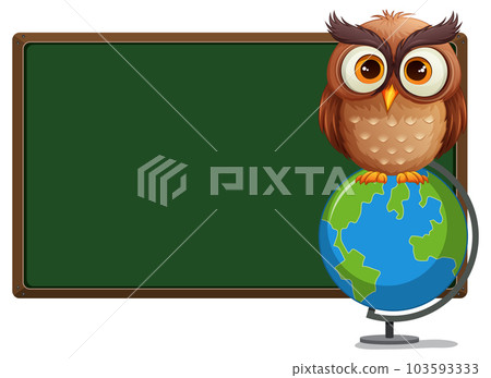 Owl with Globe and Chalkboard Owl with Globe and Chalkboard 103593333