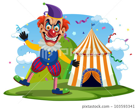 Creepy clown with circus tent background 103593341