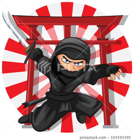 Ninja Jumping and Brandishing Sword 103593395
