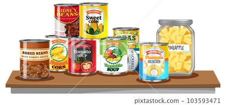 Canned food on table Canned food on table 103593471