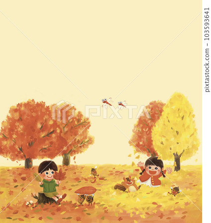 Children and acorns playing with fallen leaves 103593641