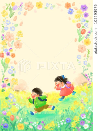 跑在許多春天花中的一年級生 103593976