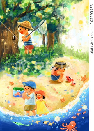 Playing on the beach catching insects, fun summer activities for children Playing on the beach catching insects, fun summer activities for children 103593978
