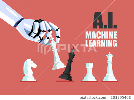 AI Machine Learning. Robot hand use white king checkmate the black king 103595408