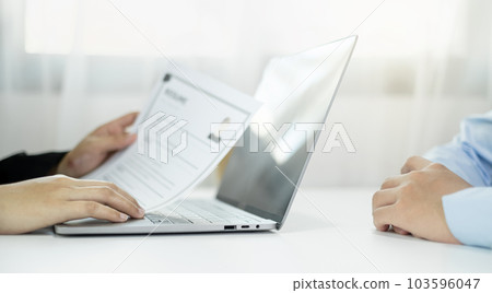 Businesswoman HR Managers people hold a resume and talk to job applicants for job interviews about careers and Their personal history in the company. Employment and Recruitment concepts 103596047