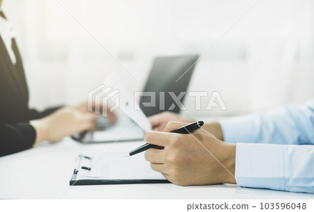 HR Manager talks to job applicants for job interviews about careers and Her personal history in the company. Employment and Recruitment concepts 103596048