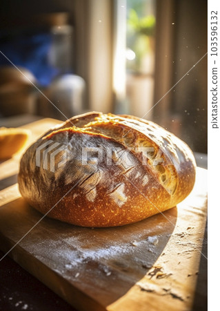 Appetizing freshly baked bread illuminated by the morning sun "AI generated image" 103596132