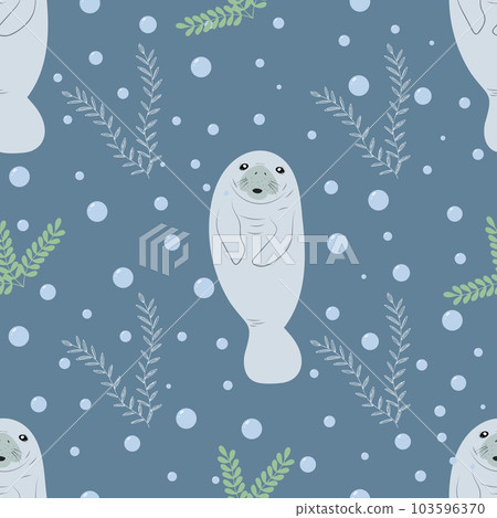 Childish seamless patter with manatee.  103596370
