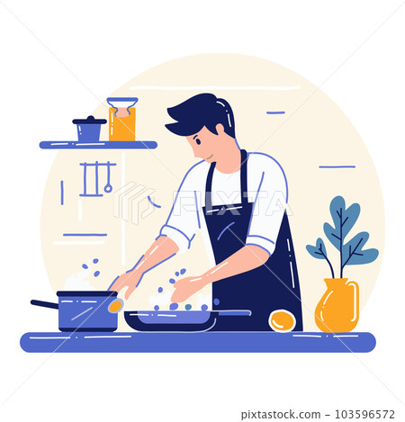Hand Drawn chef cooking in the kitchen flat style illustration for business ideas Hand Drawn chef cooking in the kitchen flat style illustration for business ideas 103596572