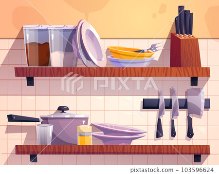 Kitchen shelf with cooking tool vector interior 103596624