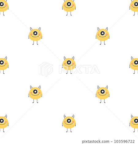 Childish seamless pattern with cute monster. Vector illustration. Kids print in Scandinavian style. Flat style. 103596722