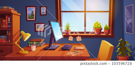 Window home office workspace desk interior vector Window home office workspace desk interior vector 103596728