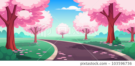 Sakura blossom park road cartoon illustration Sakura blossom park road cartoon illustration 103596736