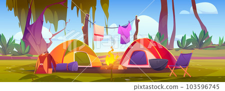 Camp tent in summer forest vector illustration Camp tent in summer forest vector illustration 103596745